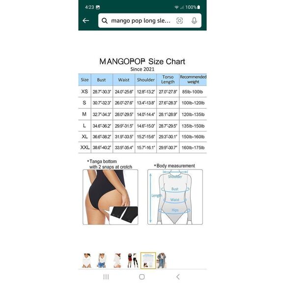 New Small Mangopop White Long Sleeve Deep VNeck Bodysuit Top Shirt One Piece NWT - Picture 4 of 7